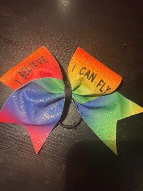 Rainbow Glitter Cheer Bow - "I Believe / I Can Fly"
